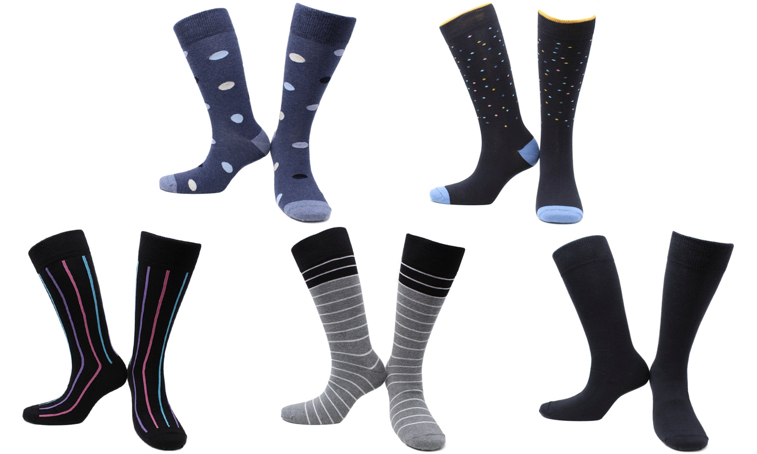 Chaussettes Crazy Touch Coton Écologique - Noir, Gris, Bleu (5 paires)