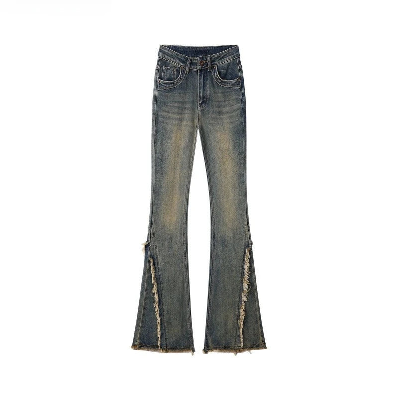 🔥 Jean Baggy Femme Taille Haute – Flare & Coupe Droite 👖 Effet Effiloché Vintage & Style Streetwear 💥