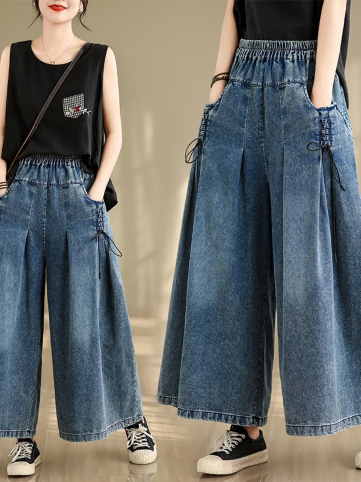 🔥 Jean Baggy Femme 2025 – Coupe Large 👖 Taille Élastique & Style Printemps Tendance 🌸