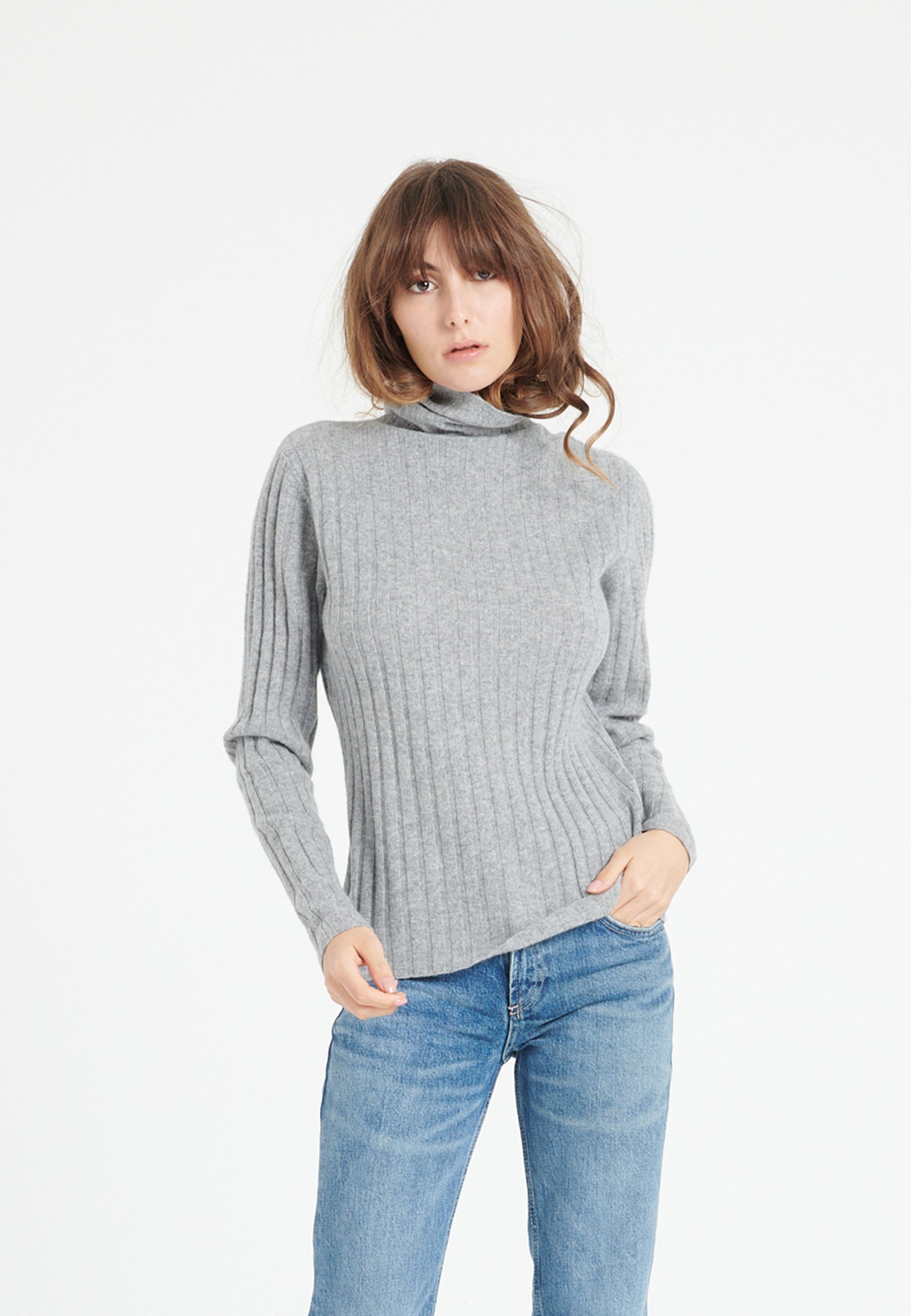 Pull col roulé femme en cachemire gris clair - LILLY 15