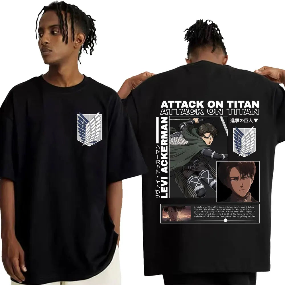 ⚔️ T-shirt Vintage Délavé Levi Ackerman – Attaque des Titans 🖤🔥